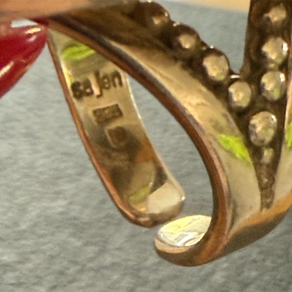 Vintage Sajen Sterling Silver Adjustable Labradorite Marquise Ring Statement Sty - Picture 6 of 8